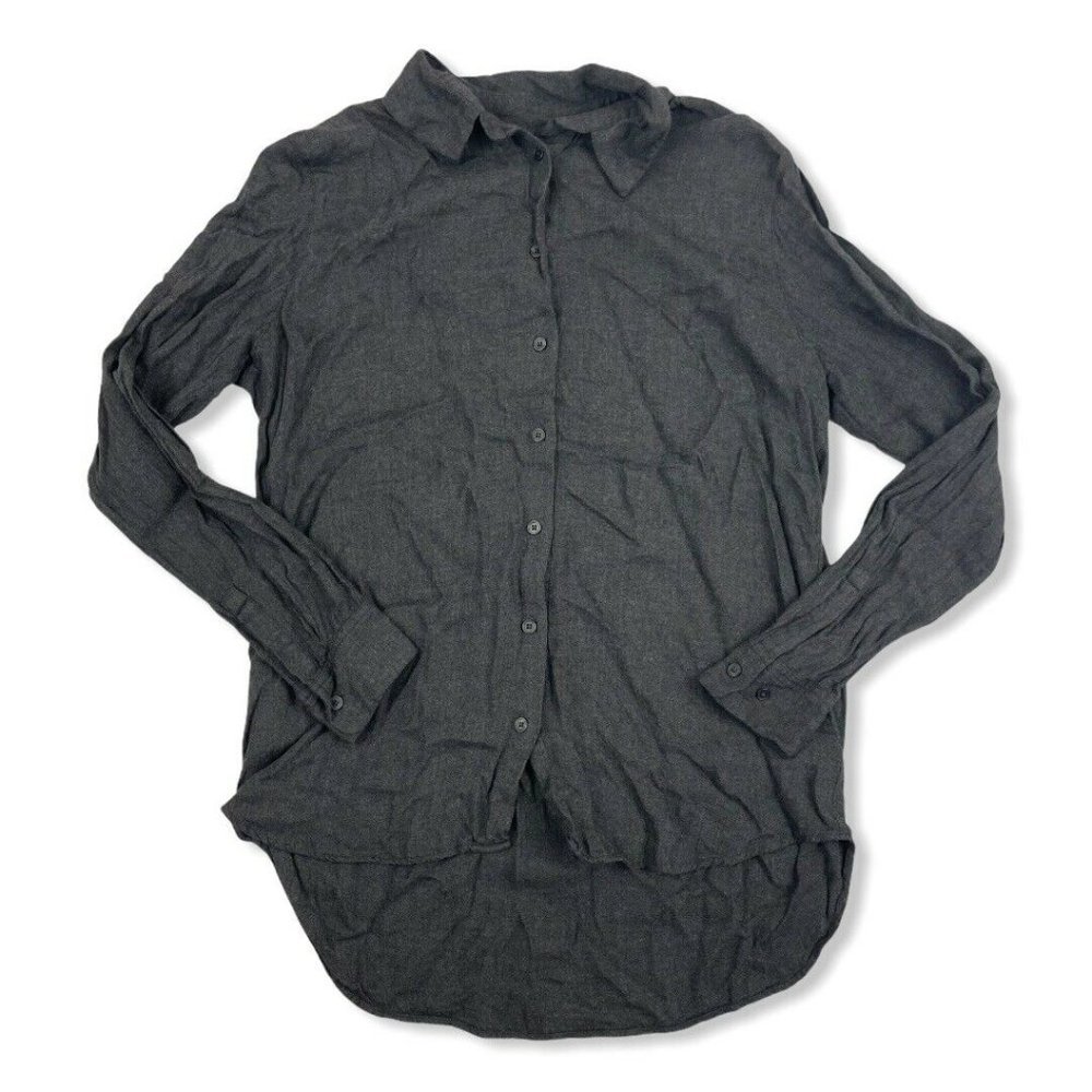 Uniqlo Womens Dark Gray Button Up Blouse Shirt